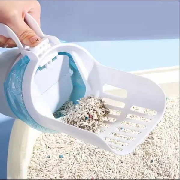 PALA CUCHARA RECOGEDORA DE ARENA ARENERO PARA GATO CON BOLSA BLANCO - 1