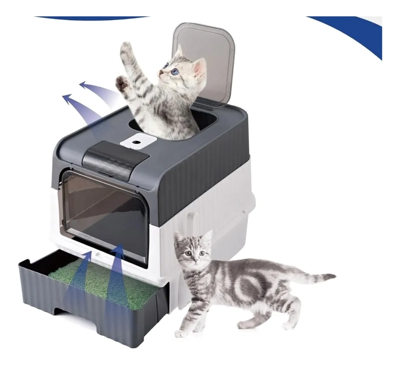 ARENERO PARA GATOS MASCOTAS, CAJA DE ARENA DISEÑO CERRADO GRIS - 1