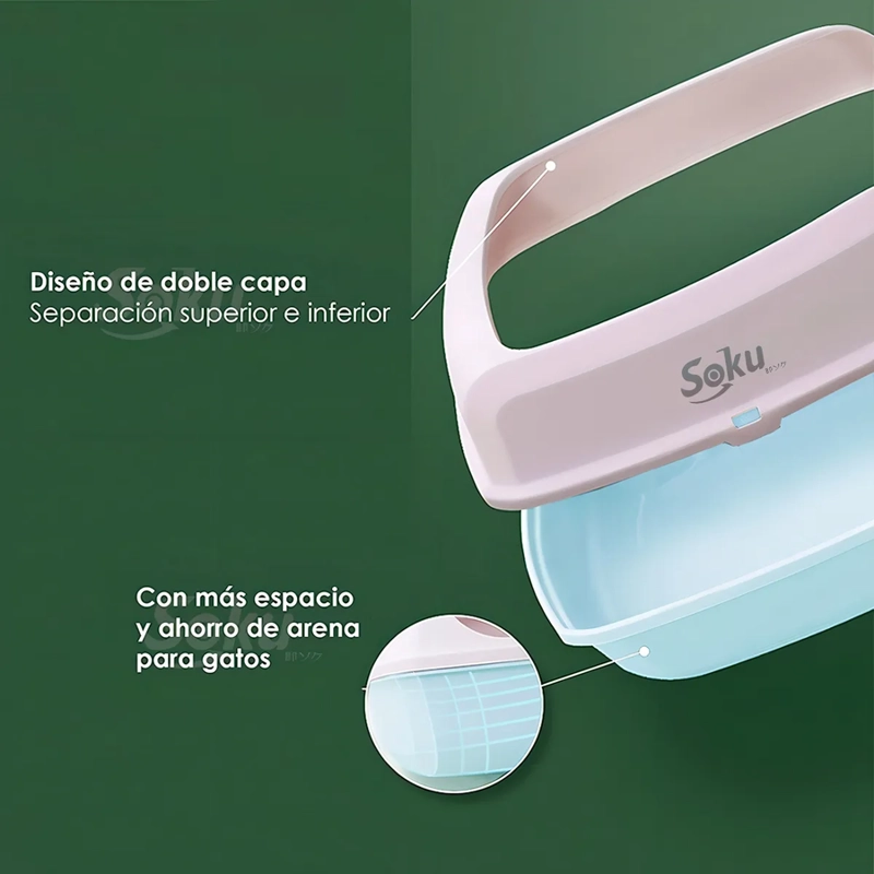 ARENERO GATO EXTENSION ANTI DERRAME PALA CAJA GRANDE COLOR AZUL CIELO - 4