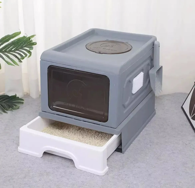 CAJA DE ARENA PARA GATOS CERRADA ARENERO GRANDE CON PALA XL GRIS OSCURO - 1