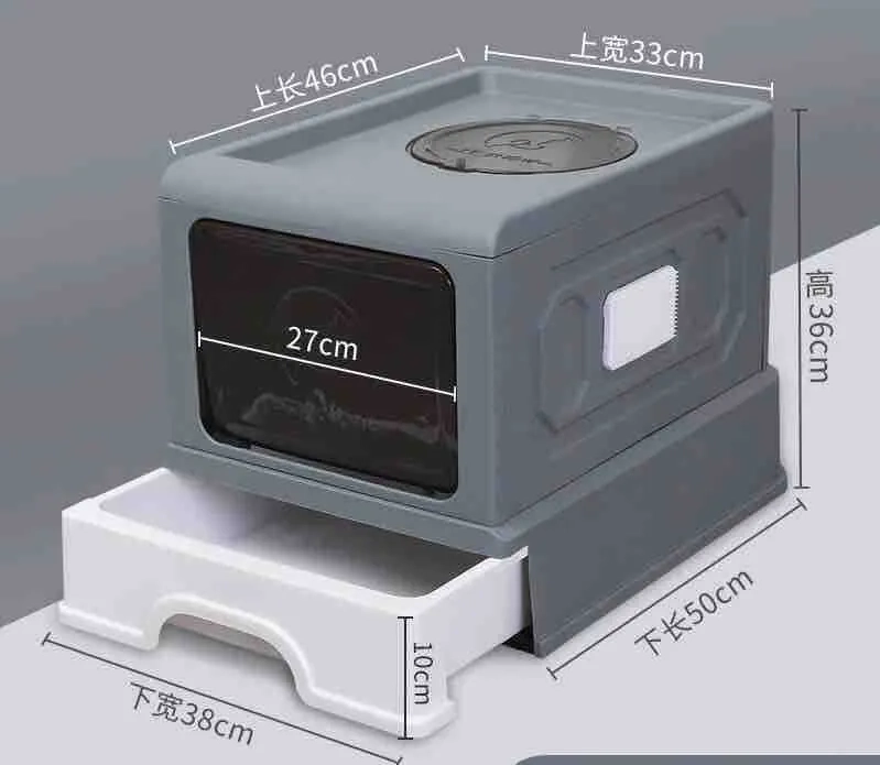 CAJA DE ARENA PARA GATOS CERRADA ARENERO GRANDE CON PALA XL GRIS OSCURO - 3