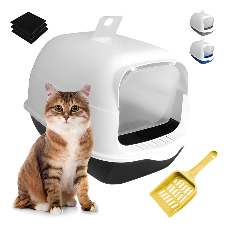ARENERO CERRADO PARA GATOS ANTIOLORES PUERTA PALITA Y FILTRO COLOR NEGRO - 1