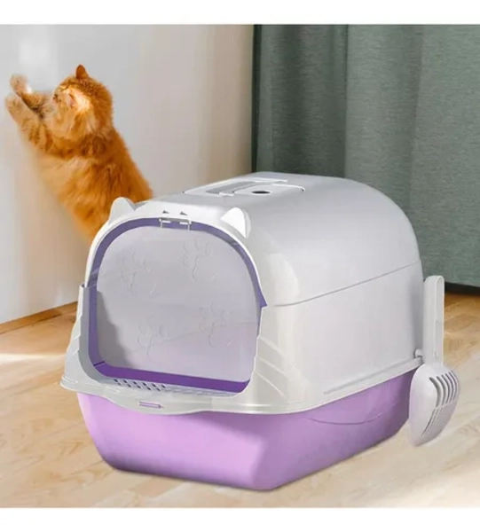 ARENERO SANITARIO PARA GATO CERRADO CON PALA COLOR VIOLETA - 4