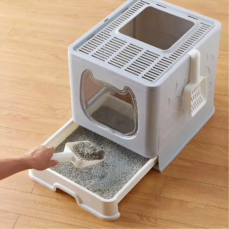ARENERO CERRADO RORO CAJA DE ARENA PARA GATOS ARENERO CUADRADO BAÑO SANITARIO GATO RORO COLOR GRIS - 1
