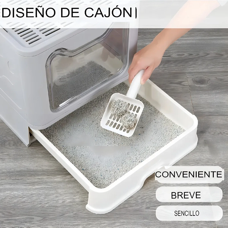 ARENERO CERRADO RORO CAJA DE ARENA PARA GATOS ARENERO CUADRADO BAÑO SANITARIO GATO RORO COLOR GRIS - 3