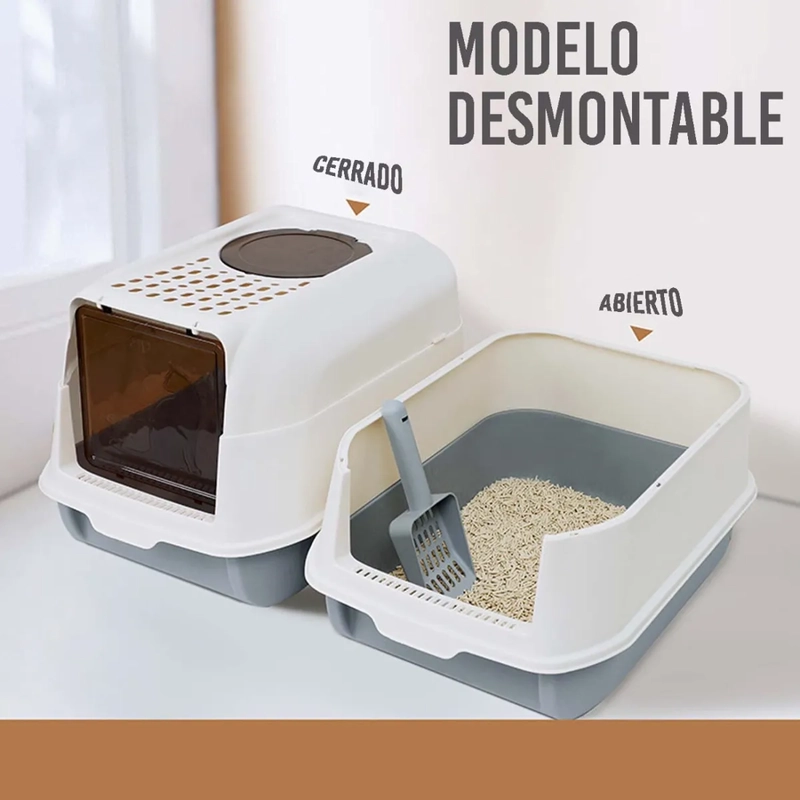 CAJA ARENERO CERRADO ANTISALPICADURAS SANITARIA PARA GATO COLOR GRIS - 1
