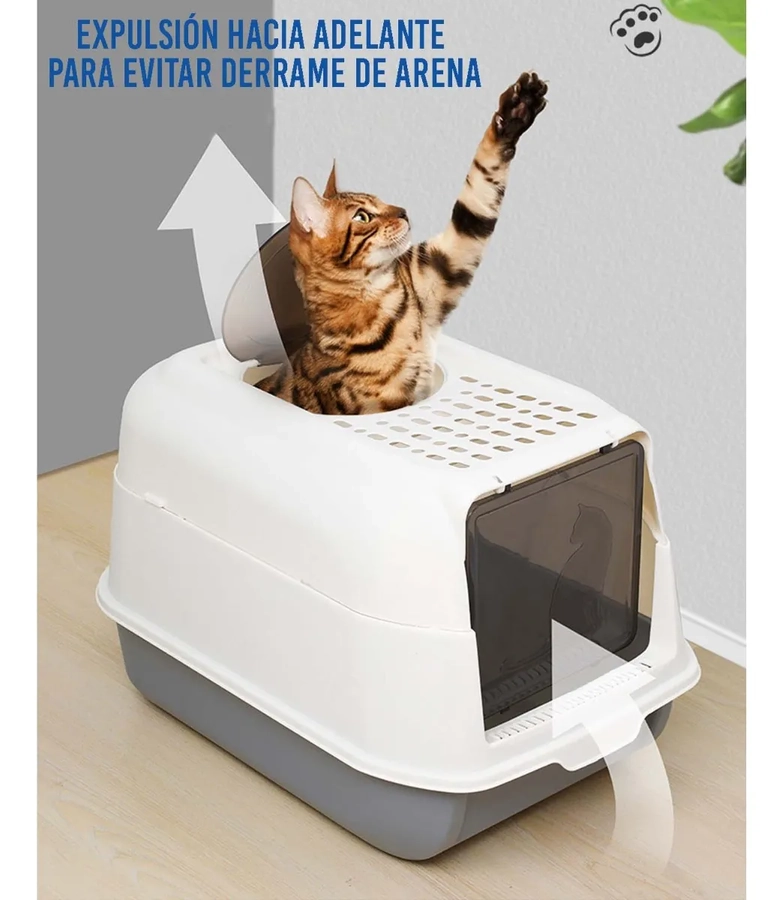 CAJA ARENERO CERRADO ANTISALPICADURAS SANITARIA PARA GATO COLOR GRIS - 3