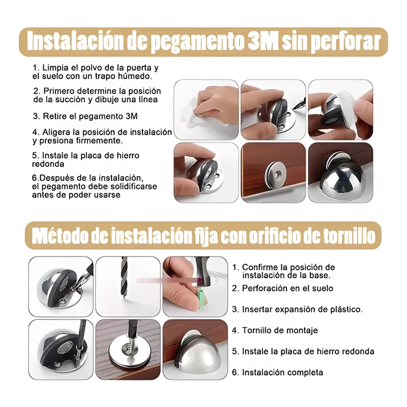 PACK 6 TOPES MAGNE TICOS PARA PUERTA PLATEADO - 2