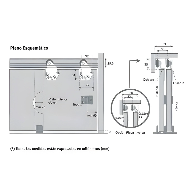 KIT CLOSET U20 RIEL 120 CM CON GUIA Y TOPE - 2