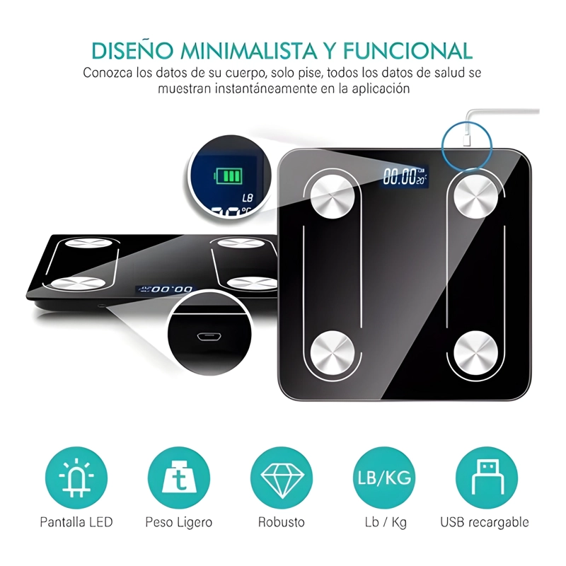 BASCULA INTELIGENTE PARA MEDIR GRASA CORPORAL - 3