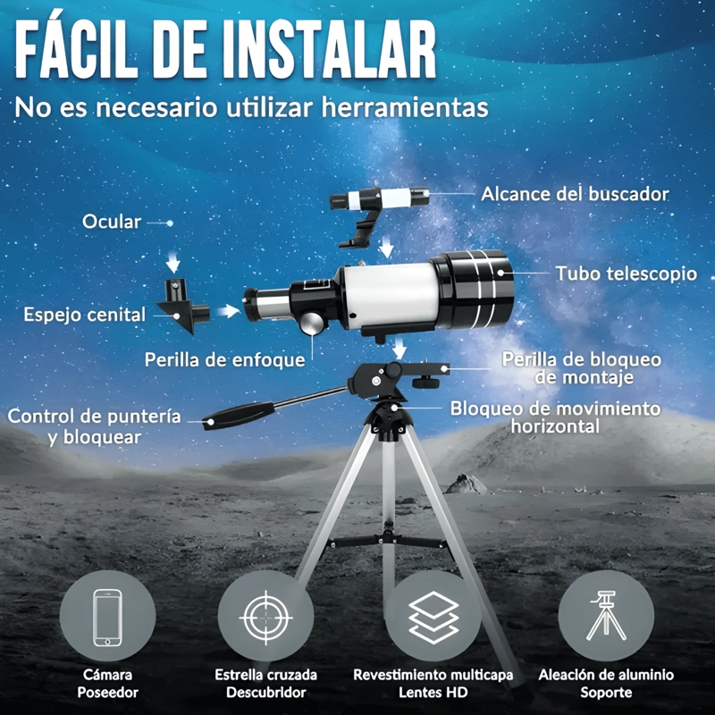 TELESCOPIO ASTRONOMICO 70/300MM 150X CON SOPORTE CELULAR - 2