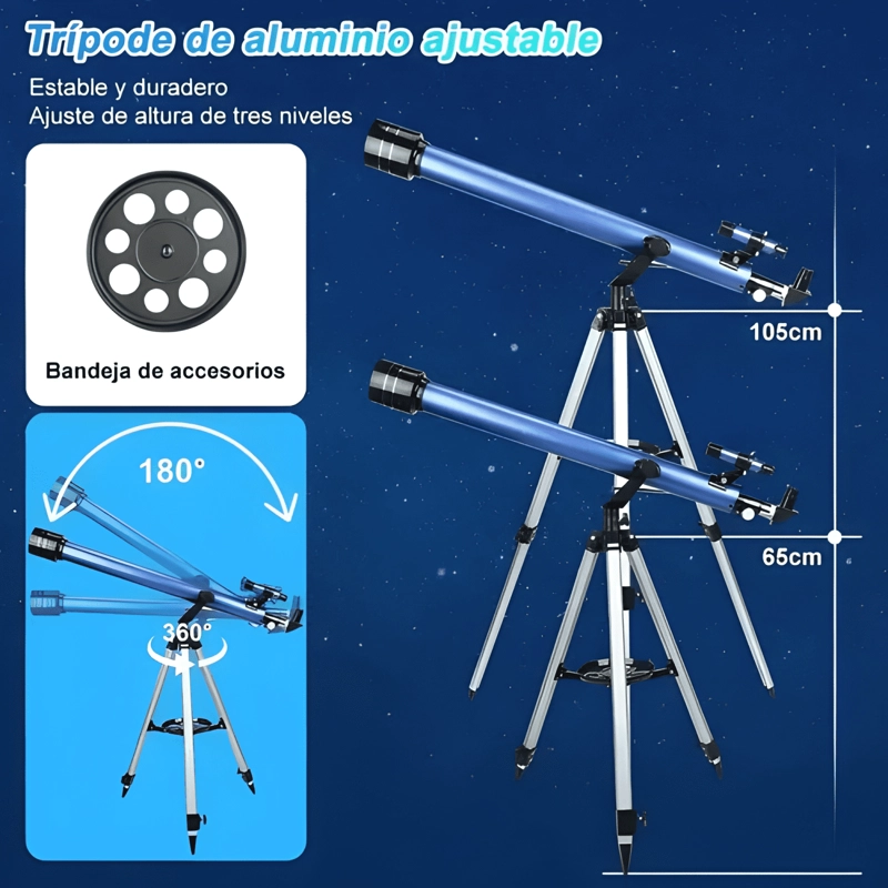 TELESCOPIO ASTRONOMICO PROFESIONAL REFRACTOR 45X-675X NEGRO - 3