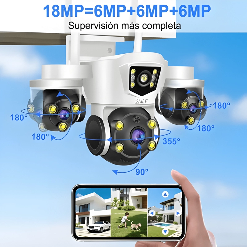2NLF® CAMARA DE SEGURIDAD EXTERIOR IP WIFI 360 TRIPLE PLUS - 2