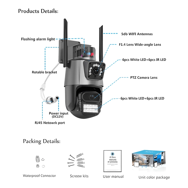 CAMARA PTZ IP INALAMBRICO DOBLE LENTE EXTERIOR 6MP 4X GRIS - 3