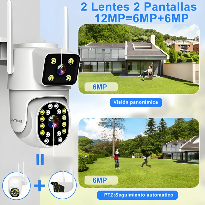 ATSG® DOBLE LENTE CAMARA SEGURIDAD EXTERIOR 8MP IMPERMEABLE - 1