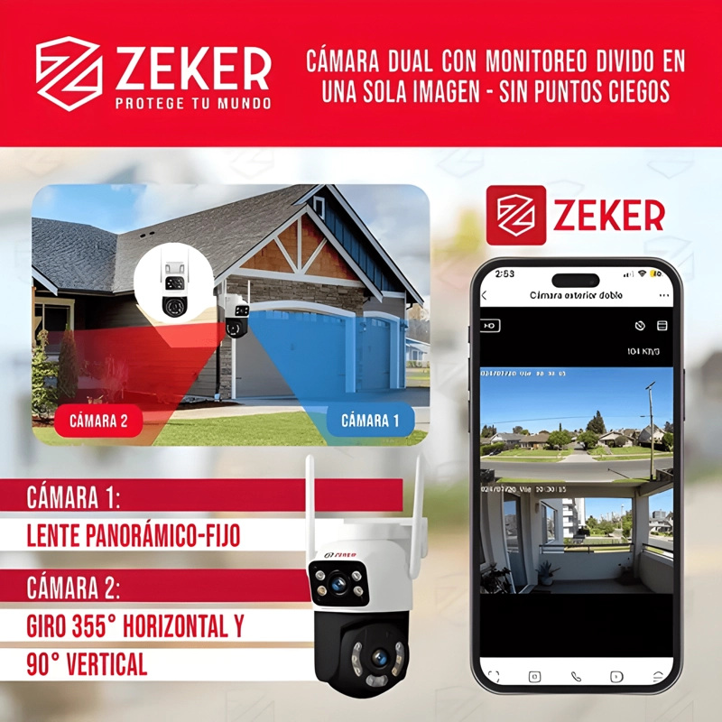 PACK X3 CAMARA DE SEGURIDAD 2.4G ZEKER DOBLE 4MP PLUS - 2