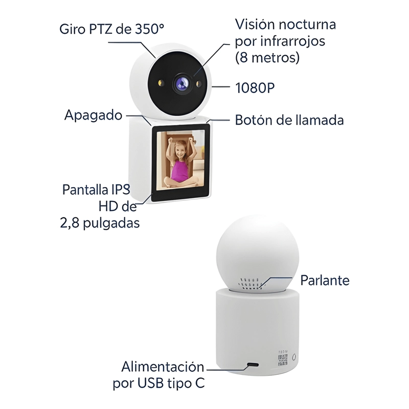 CAMARA DE VIDEOLLAMADAS INTERIOR WIFI 1080P PANTALLA HD 2.8 - 4
