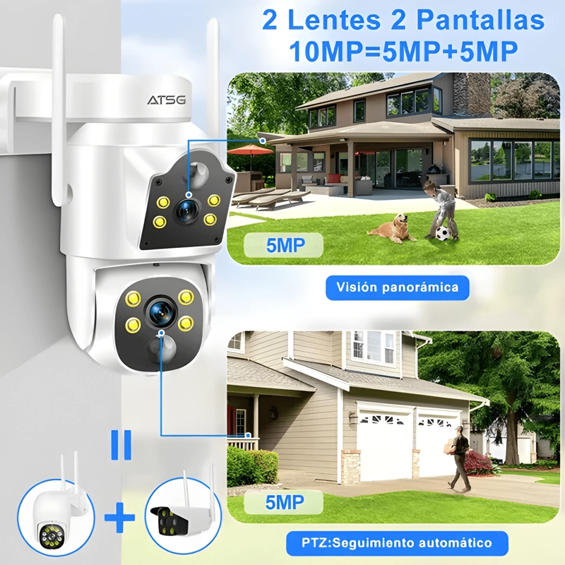 ATSG® SOLAR DOBLE LENTE CAMARA DE SEGURIDAD EXTERIOR 2K - 2