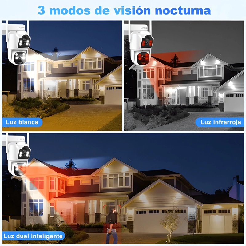 ATSG® SOLAR DOBLE LENTE CAMARA DE SEGURIDAD EXTERIOR 2K - 4