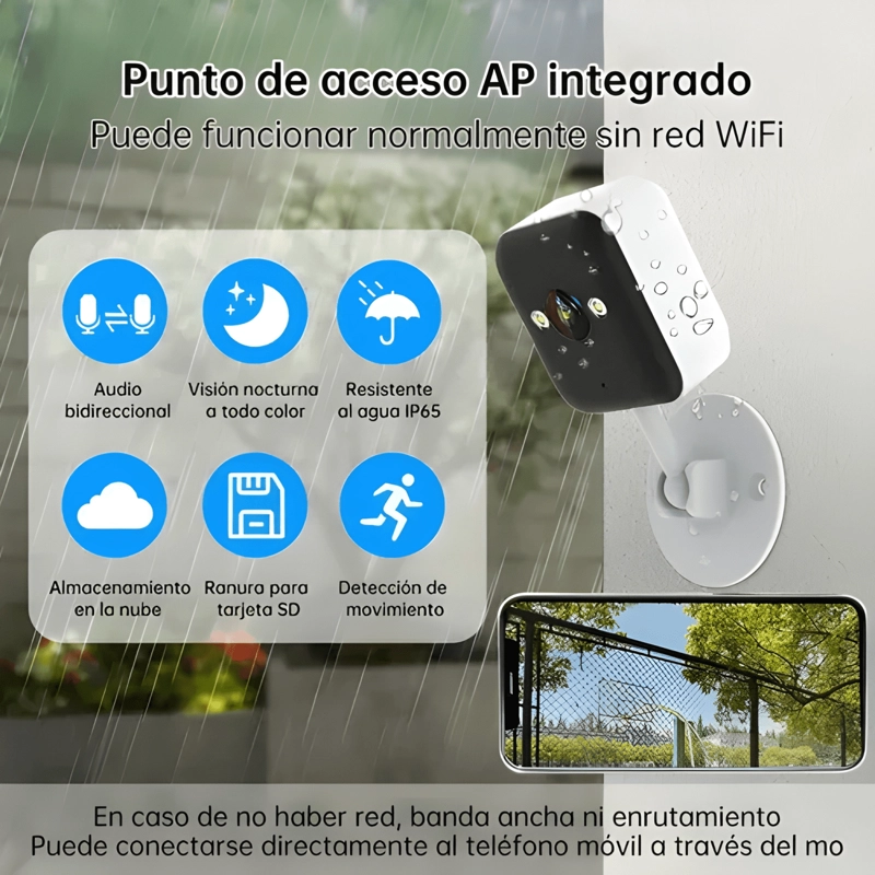 CAMARA DE SEGURIDAD WIFI EXTERIOR 3MP IP ALARMA COLOR NOCHE - 2