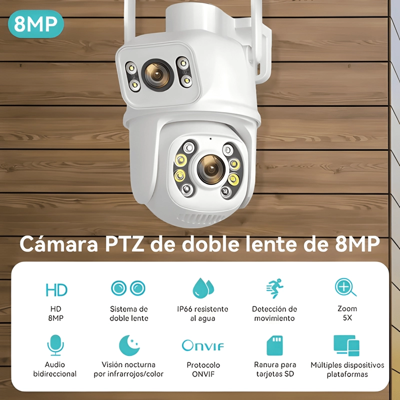 CAMARA DE SEGURIDAD WIFI EXTERIOR 8MP DOBLE LENTE Y BLANCO - 2