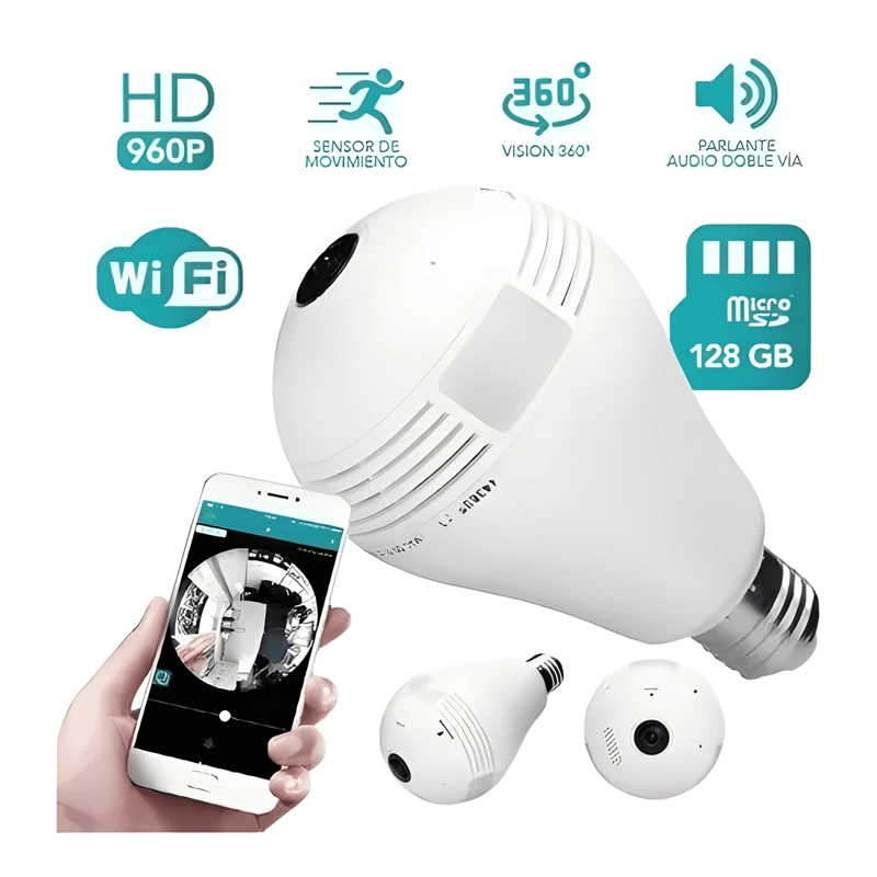 CAMARA DE SEGURIDAD AMPOLLETA IP 360º WIFI HD VIGILANCIA PLU - 3