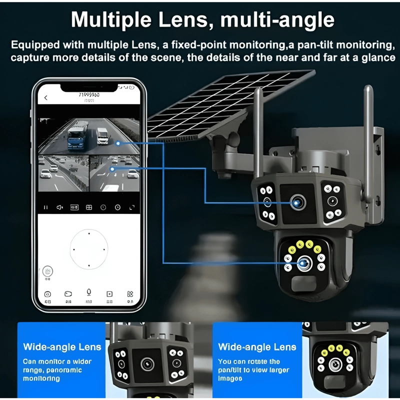 CAMARA SEGURIDAD SOLAR WIFI INALAMBRICA LENTE DUAL4K NEGRO - 1