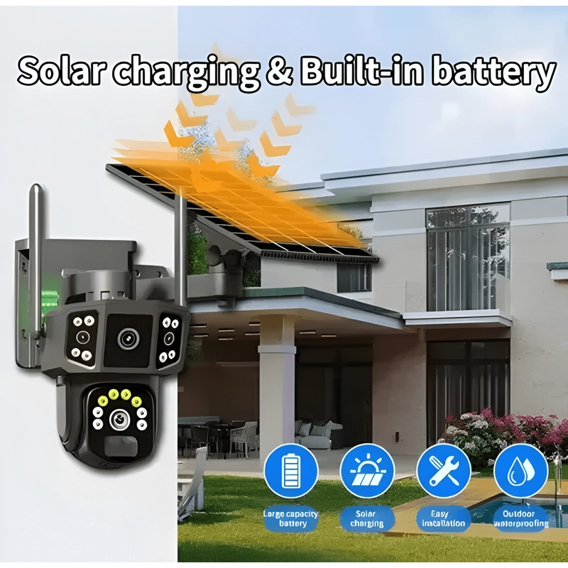 CAMARA SEGURIDAD SOLAR WIFI INALAMBRICA LENTE DUAL4K NEGRO - 2