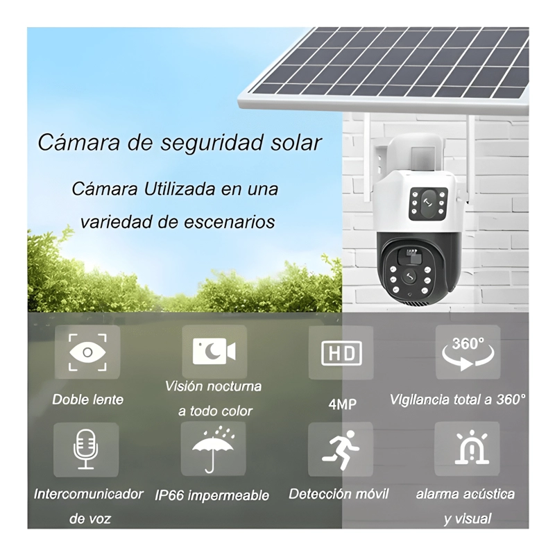 CAMARA SOLAR EXTERIOR 4G INALAMBRICA DOBLE PARA CHIP DE PLUS - 4