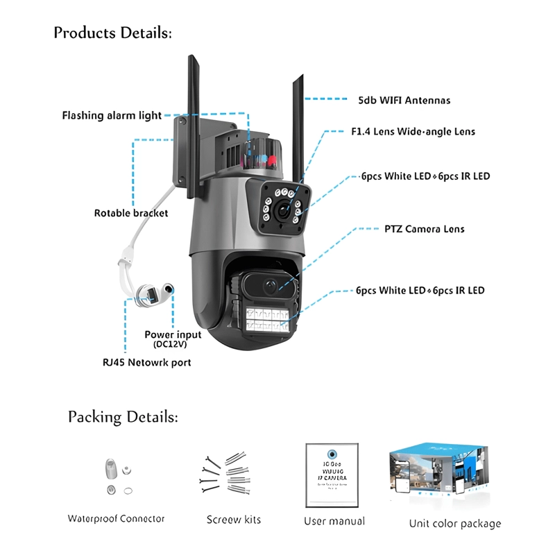 CAMARA DOMO PTZ IP INALAMBRICO DOBLE LENTE EXTERIOR GRIS - 3