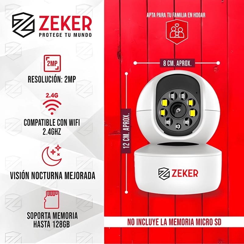 CAMARA DE SEGURIDAD INTERIOR WIFI IP ZEKER 2MP 2.4G PAN - 1