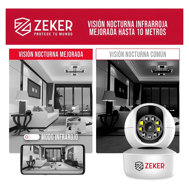 CAMARA DE SEGURIDAD INTERIOR WIFI IP ZEKER 2MP 2.4G PAN - 3