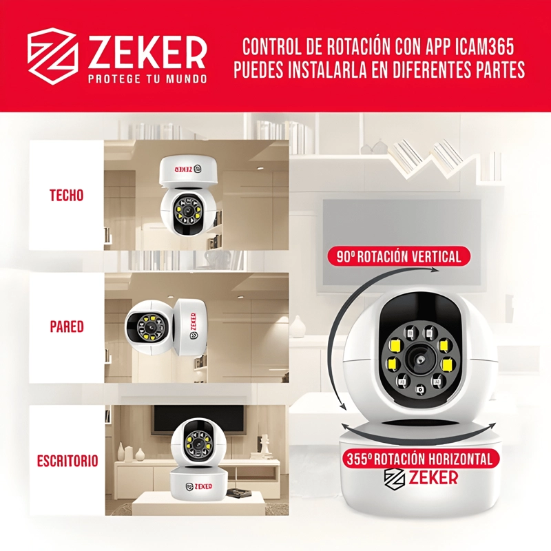 CAMARA DE SEGURIDAD INTERIOR WIFI IP ZEKER 2MP 2.4G PAN - 4