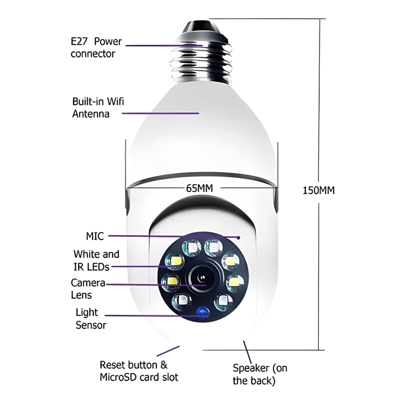 CAMARA IP DE SEGURIDAD AMPOLLETA MOTORIZADA 360° E27 BLANCO - 2