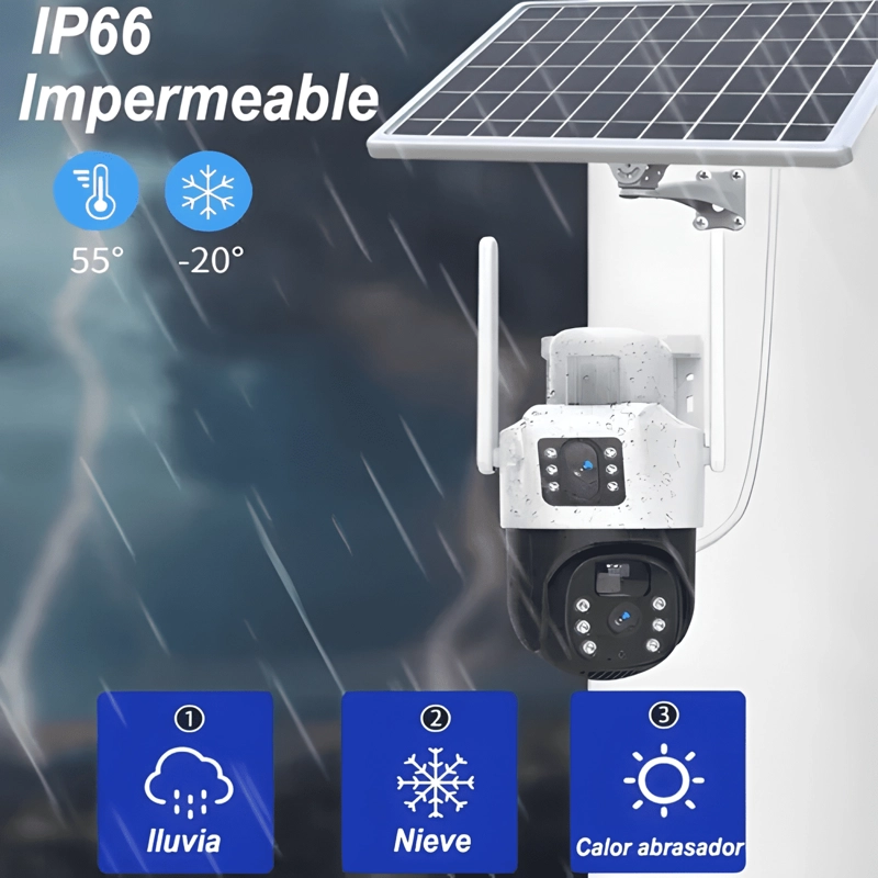 CAMARA SOLAR 360° EXTERIOR WIFI INALAMBRICA DOBLE LENTE PLUS - 1