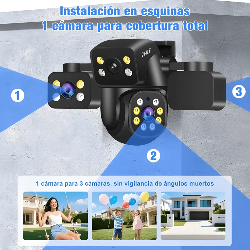 2NLF® CAMARAS DE SEGURIDAD WIFI EXTERIOR IP 360° TRES LENTES - 4