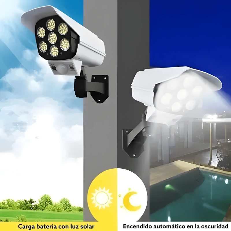 PACK X2 CAMARA SEGURIDAD SOLAR FALSA SENSOR MOVIMIENTOS FOCO - 2