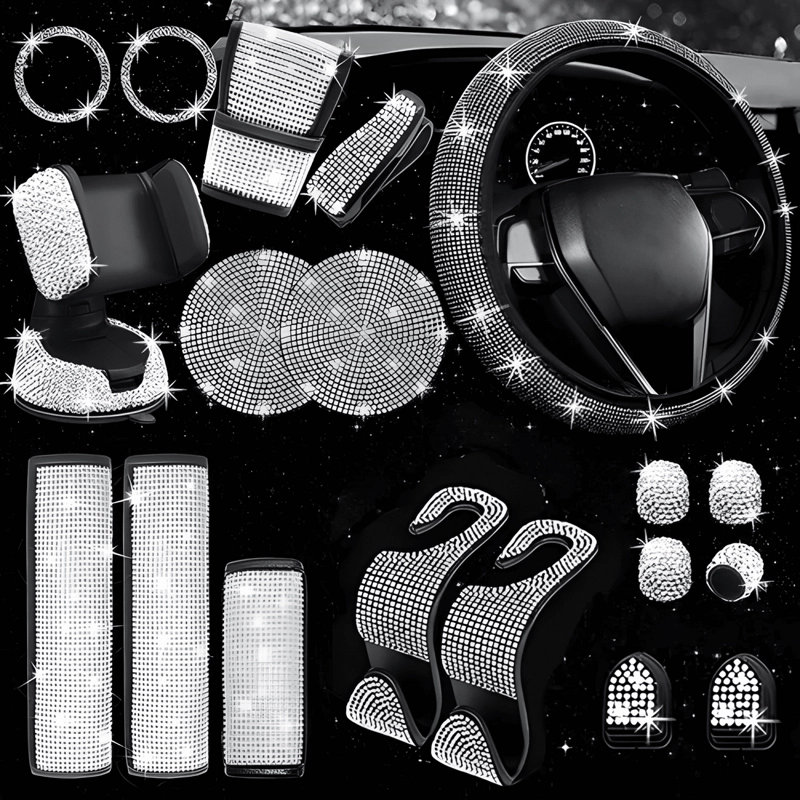 FUNDA DE VOLANTE CON ACCESORIOS DE MUJER PARA AUTO, 19 PZAS - 1