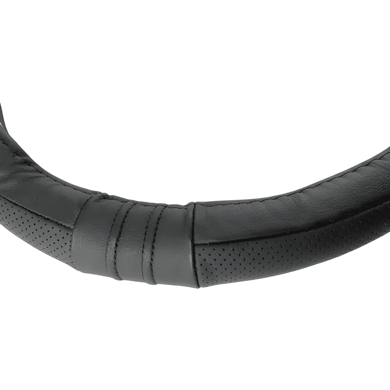 FUNDA CUBRE VOLANTE CUERO COSTURA ROJA Y NEGRA NEGRO - 2