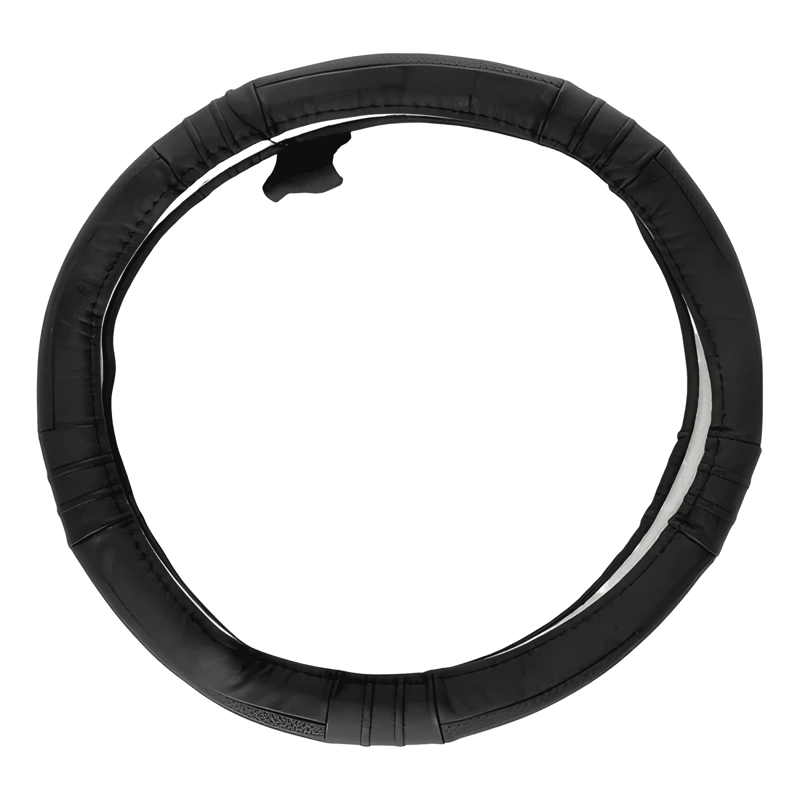 FUNDA CUBRE VOLANTE CUERO COSTURA ROJA Y NEGRA NEGRO - 3