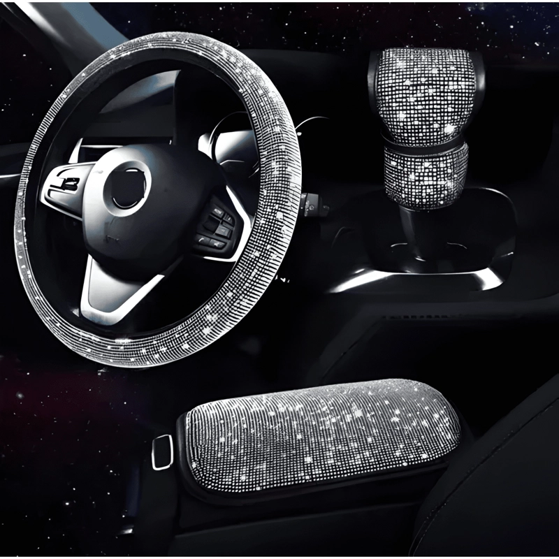 FUNDA CUBRE VOLANTE Y ACCESORIOS PARA AUTO DIAMANTE REDONDO - 1