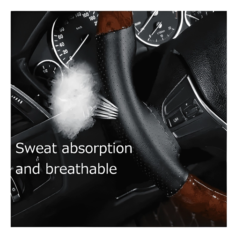 FUNDA CUBRE VOLANTE COSIDO ANTIRRESBALANTE PARA AUTO LUXURY - 3