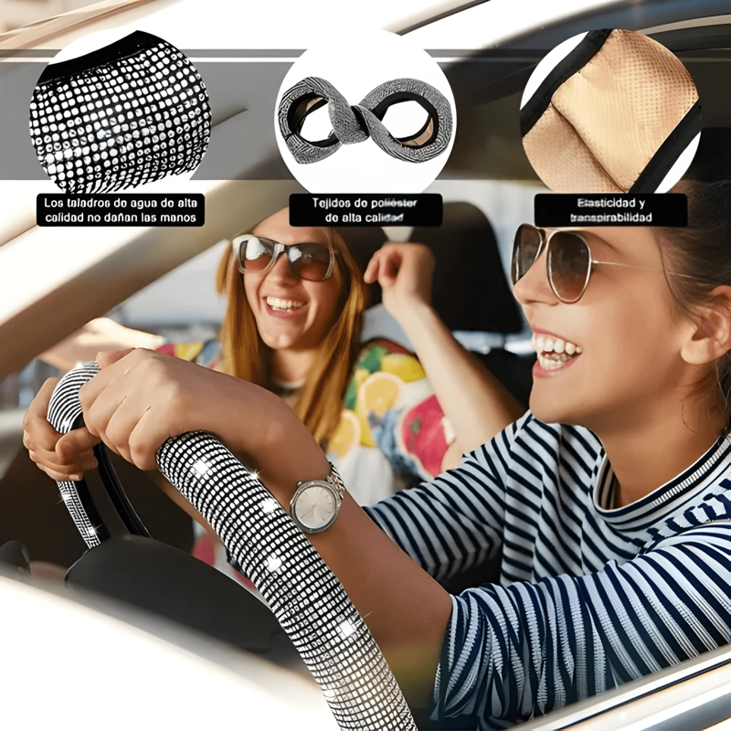DECORACION COCHE PARA MUJER FUNDA VOLANTE DIAMANTE 5PCS - 4