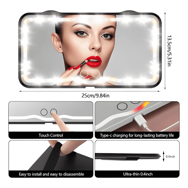 ESPEJO DE MAQUILLAJE DE VISERA DE COCHE CON 3 MODOS LUZ LITE - 2