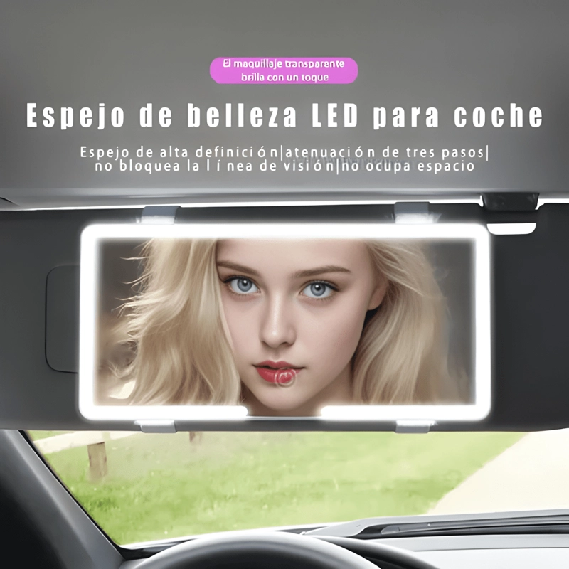 ESPEJO DE MAQUILLAJE CON VISERA DECOCHE CON 3 MODOS LUZ LED - 1