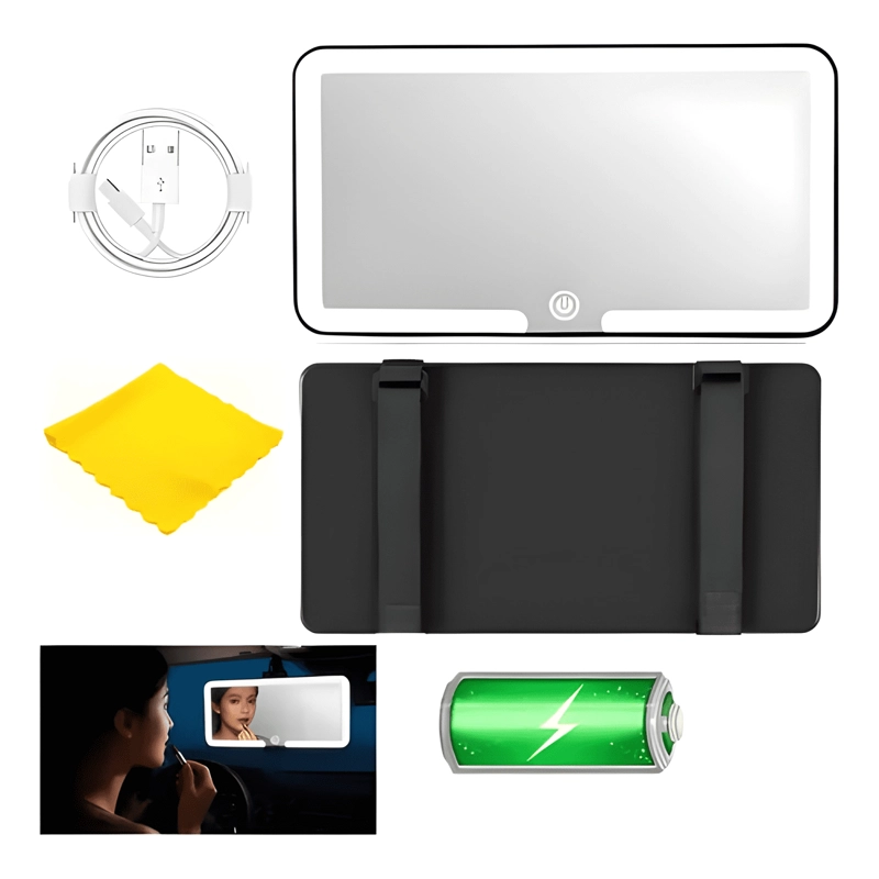 ESPEJO DE MAQUILLAJE DE VISERA DE COCHE CON 3 MODOS LUZ III - 1