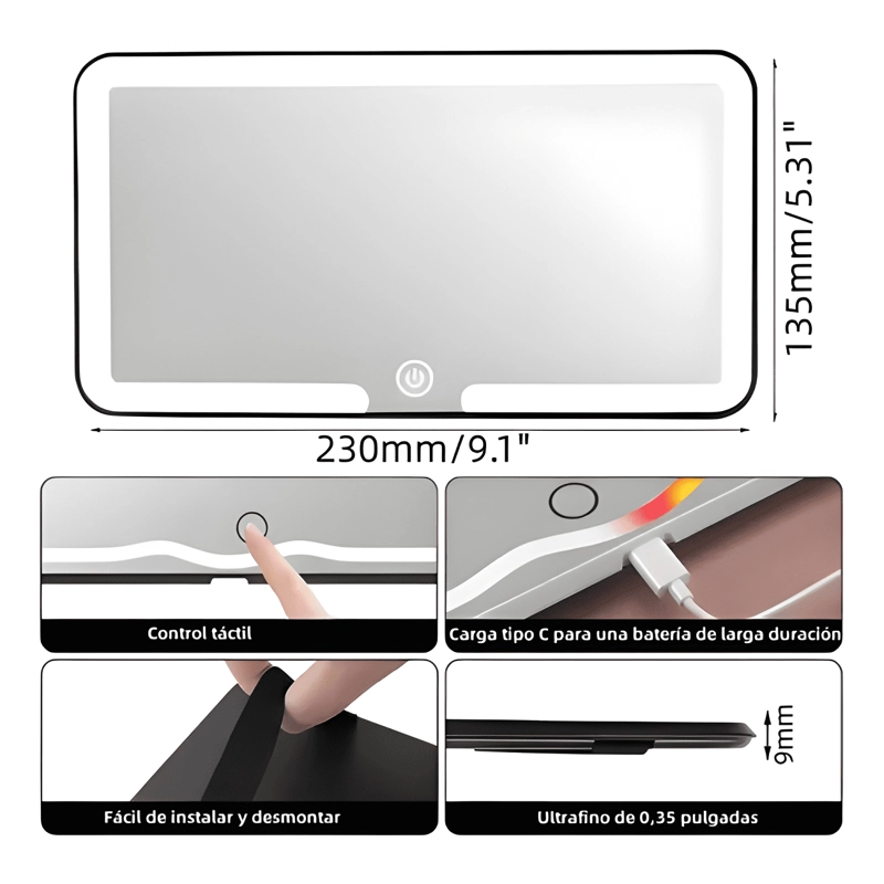 ESPEJO DE MAQUILLAJE DE VISERA DE COCHE CON 3 MODOS LUZ III - 2