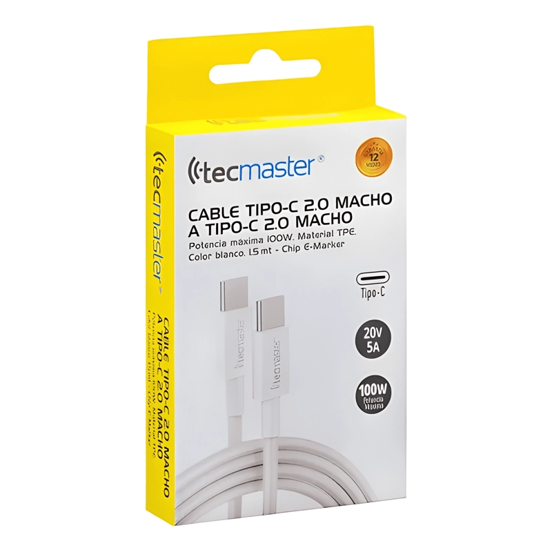 CABLE TIPO-C A TIPO- C 2.0 CARGA RAPIDA 100W WHITE BLANCO - 2