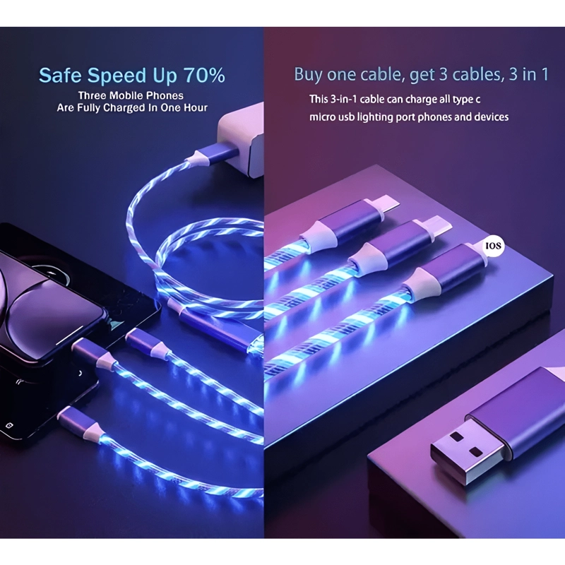 GENÉRICO CABLE USB MULTIPLE CARGA RAPIDA 3EN1 CON ILUMINACION