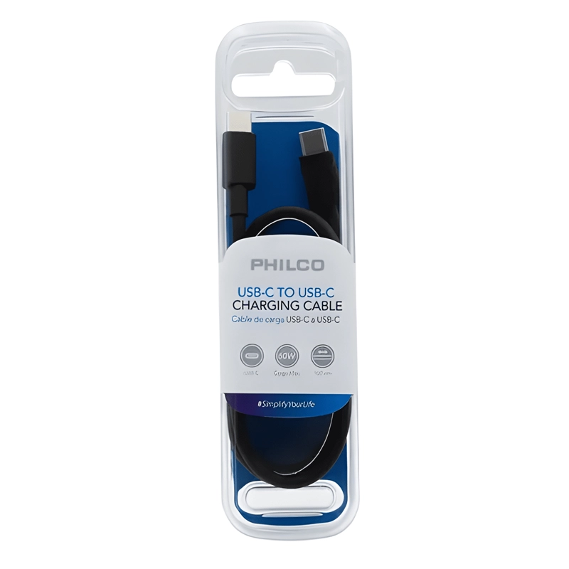 CABLE USB TIPO C - TIPO C CARGA Y DATOS 60W PHILCO NEGRO - 3